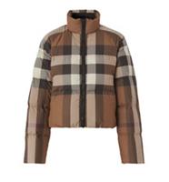Burberry Check Cropped Puffer Jacket Birch Brown 80590961 / 8046385 Size XS