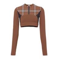 Burberry Checked Stretch-Jersey Cropped Top Brown Size 8047675