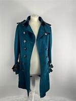 BURBERRY Custom Blue Midlength Contrast Trim Cotton Gabardine Trench Coat - Teal - 10 Regular