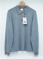 Burberry Polo Long Sleeve Wool Collared Jumper Button Blue Medium 18083G - M Regular