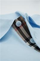 Burberry Polo Tshirt Shirt Pique Cotton Hartford Check Pale Blue Collared XL 110 - XL Regular