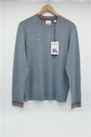 Burberry Polo Long Sleeve Wool Crew Neck Jumper Mid Blue Medium 16917G - M Regular