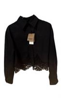 Burberry ImageShort cotton shirt with macram lace - Black Uk Size 4 - 4 Regular