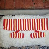 Burberry Scarf & Mittens Set 100% Lambswool Red White Yellow Stripes Kids Ladies