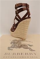 BURBERRY Brown Leather ESPADRILLE Sandals Heels UK4 37 US7 New
