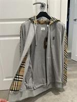 Burberry 100% Genuine check Hood Embroidery Logo Hoodie Zip Sweatshirt Grey -New - L Regular