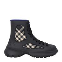 BURBERRY Mens MF Boulder Boots Black High Top Lace Up Check Pattern UK 9 RRP 955