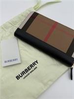 Burberry Womens Brown And Check Leather zip Around Wallet