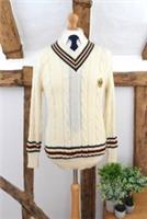 New BURBERRY Wool Cricket Cable Knit Jumper Size Small 36/46 Ecru Tennis Sweater - S Regular
