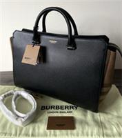 BURBERRY BLACK LEATHER & HOUSE CHECK BANWELL BAG RETAIL &pound;1490 BNWT