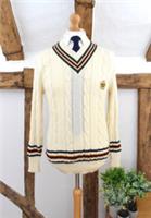 New BURBERRYS Cricket Cable Knit Wool Jumper Size Small 36R/46R Sweater V Neck - S Regular