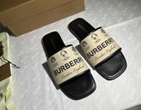 BURBERRY Genuine Logo Gabardine Leather Sandals Size 38 UK 5 NEW