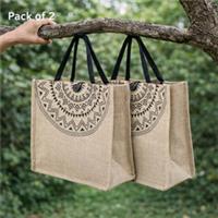 Pack of 2 eco friendly Premium quality Jute Bag with Mandala Print Large Size