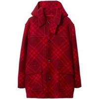 Burberry Wool Check Parka Red Jacket