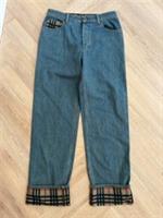New Mens Burberry Denim Straight Check Turn Up Jeans Size 32 RRP &pound;695