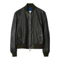 BURBERRY Mens Bomber Jacket Zipped Leather Black Band Collar Size 46 RRP 3490 - 46 Regular