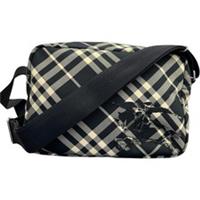 Burberry Men's Check Equestrian Logo Messenger Bag Black