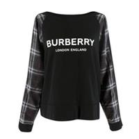 Burberry Black Check Sleeves Crewneck Sweatshirt