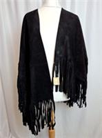 Burberry Prorsum Black Suede Fringed Poncho Jacket PR Sample One Size RARE C4942 - One Size Regular