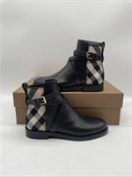 Womens Burberry Pryle Low Top Ankle Boots Check Black Leather UK 4 EU 37 BNWB
