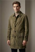 Burberry Prorsum Olive Green Suede Raglan Coat IT 48 - 48 Regular