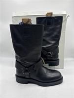 Burberry Womens Knee High Saddle Low Boot Leather Formal Black UK 7 EU 40 New