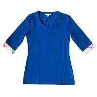 Burberry Brit Top Women's Blue Sz UK 6 XS Check Plaid Cuff 3/4 Sleeve Scoop Neck - XS Regular