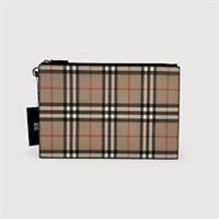 BURBERRY UNISEX CHECK ZIP POUCH ARCHIVE BEIGE LARGE RRP £600