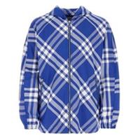 Burberry Check-Pattern Hooded Blue Zip-Up Jacket
