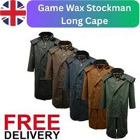 Mens Game Stockman Long Cape Wax Coat Horse Riding Outdoor Jacket Waterproof UK - S-XXL Regular