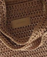Burberry Brown Paper Straw Knit Tote Bag, Logo Accent, Rectangle, Double Handles