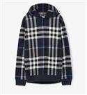 New BURBERRY all-over Check Cotton Jacquard Hoodie Top.sz L.£790.Navy - L Regular
