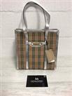 BURBERRY 1983 KNIGHT CHECK LINK MEDIUM ZIP TOTE BAG SILVER