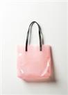 New Women Shiny Pink Vinyl Tote Shoulder Handbag with Black Shoulder Straps.