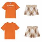 Burberry Girls Beige Cotton Argyle Shorts & Orange Horseferry T-Shirt age 4 year