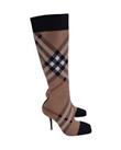 Burberry Women's Checked High Heel Boots In Brown Cotton In Brown Print