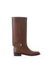 Burberry Women's Buckle Embellished Leather Boots in Brown