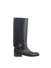 Burberry Women's Buckle Embellished Leather Boots in Black