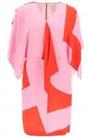 Burberry Ladies Pink Geometric Print Silk Crepe De Chine Cape Sleeve Dress New - 10 Regular