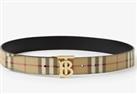 BURBERRY Check and Leather Reversible TB Belt Archive Beige Small RRP £350 #F8