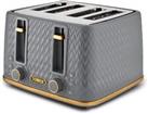 Tower T20061GRY 4 Slice Toaster Defrost Function 1600W Empire Grey and Brass