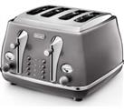 DeLonghi CTOT4003.GY 4 Slice Toaster Icona Metallics Defrost Function Grey