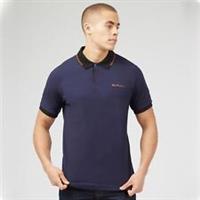 Men's Polo T-Shirt Ben Sherman Colour Block Rib Short Sleeve Cotton in Blue - S Regular