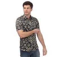 Men's Shirt Ted Baker Aibsho Monochrome Floral Print Short Sleeve in Brown - S Regular