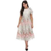 Women's Ted Baker Zahrria Floral Midi Dress With Puff Sleeves in Cream - 10 Regular