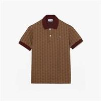 Men's T-Shirt Lacoste Monogram Print Contrast Collar Polo Shirt in Cream - 2XL Regular