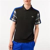 Men's T-Shirt Lacoste Colourblock Checked Polo Shirt in Black - S Regular