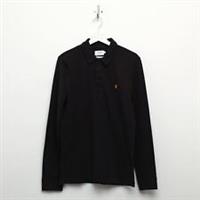 Men's Farah Vintage Haslam Long Sleeve Slim Fit Polo Shirt in Black - S Regular