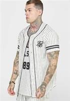 Men's Shirt SikSilk Baseball Jersey Button up in Striped Cream - 2XL Regular