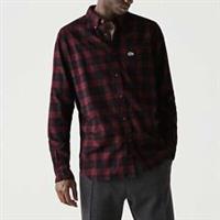 Men's Shirt Lacoste Regular Fit Cotton Twill Checkered Button up in Red - 15 Regular